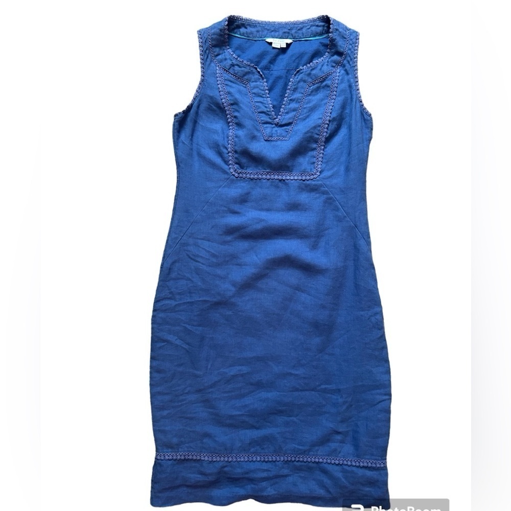 Boden 100% linen sleeveless blue dress in a size 4L